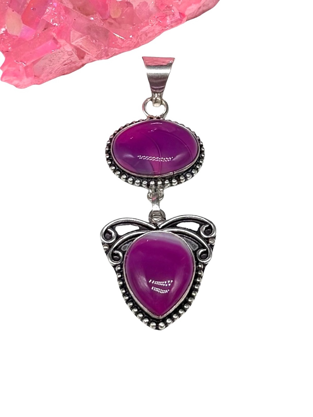 Pink Botswana Agate Necklace Pendant 925 Sterling Silver Overlay